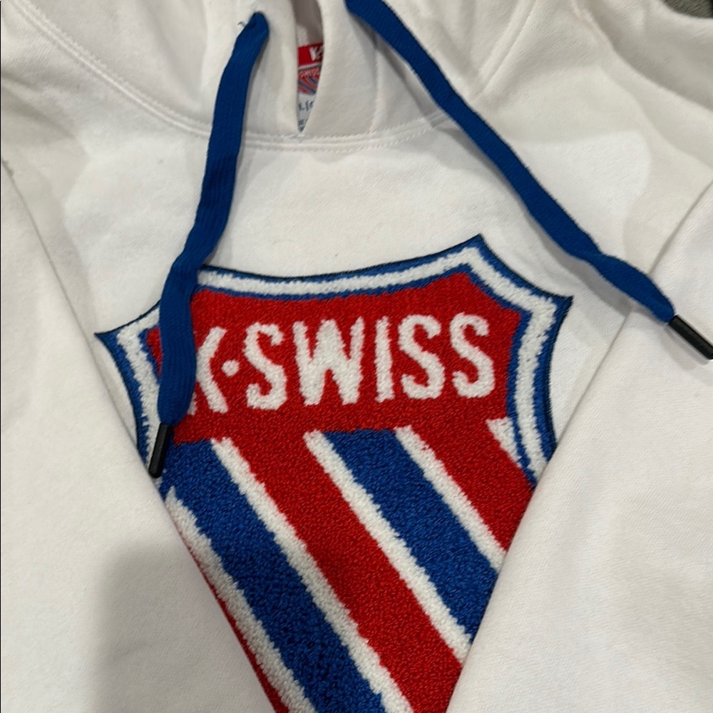 K-Swiss White Hoodie with Blue and Red Logo